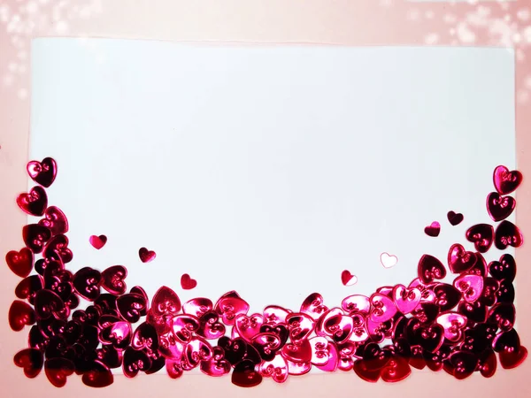 Tarjeta de felicitación con confeti concepto de amor día de San Valentín marco b —  Fotos de Stock