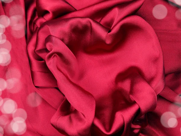 Red satin material with heart shape love concept — Stock Photo, Image