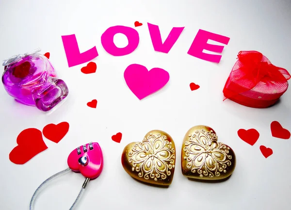 День Святого Валентина композиція подарункових коробок і сердець — стокове фото
