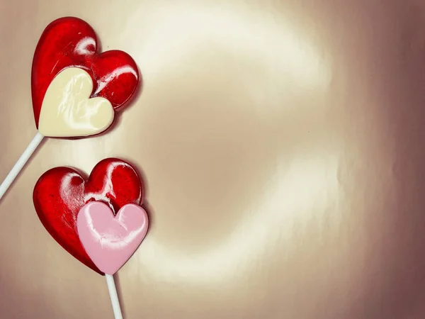 Szív nyalókák édes szerelem-Valentin-nap — Stock Fotó