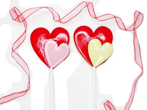 Szív nyalókák édes szerelem-Valentin-nap — Stock Fotó