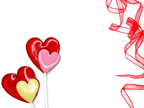 Hart lollies zoete liefde valentine's dag en lint — Stockfoto