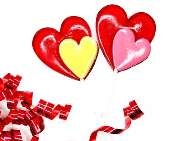 Hart lollies zoete liefde valentine's dag en lint — Stockfoto