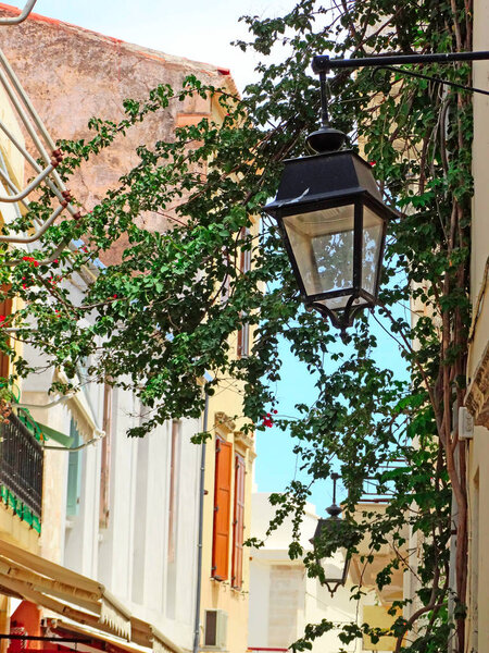 традиционная улица с яркой Bougainvillea в Греции
 