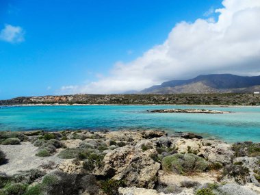 pembe kum manzara deniz Girit Adası Yunanistan ile plaj