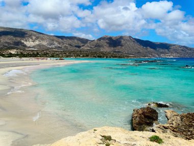 pembe kum manzara deniz Girit Adası Yunanistan ile plaj