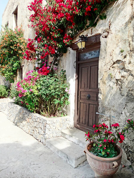 Traditional street and door architecture detail in Greece