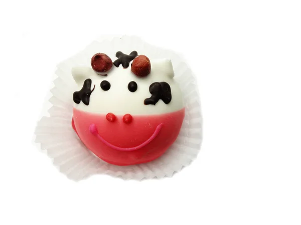 Δημιουργική τροφίμων κέικ για παιδί μορφή ζώων αστεία αγελάδα — Φωτογραφία Αρχείου