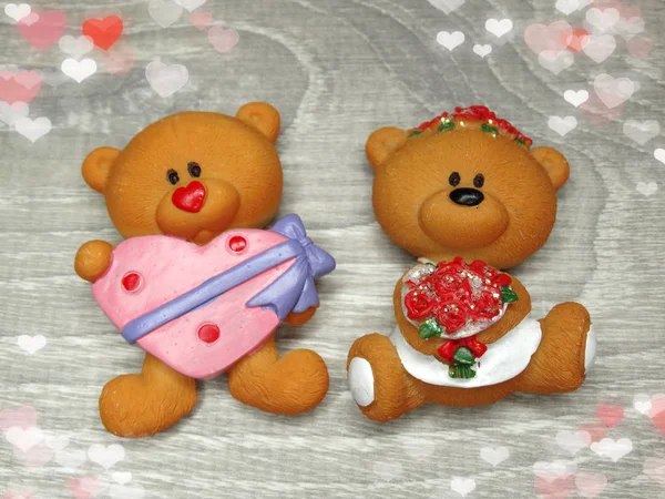 Hari Valentine komposisi kartu ucapan boneka beruang dan mendengar — Stok Foto