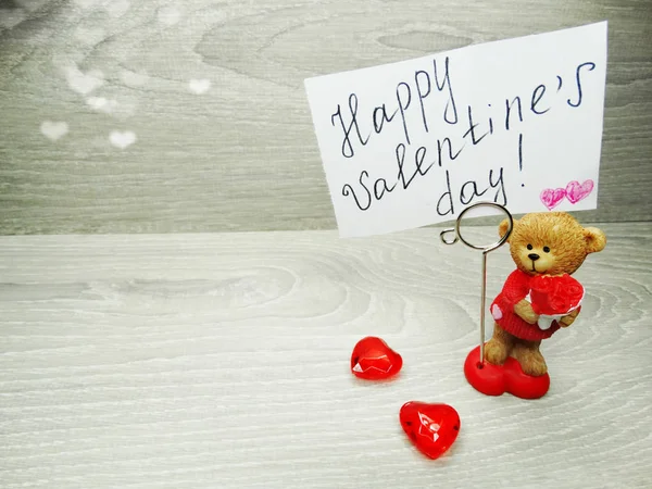 발렌타인의 날 인사말의 테 디 베어 카드 구성과 듣고 — 스톡 사진