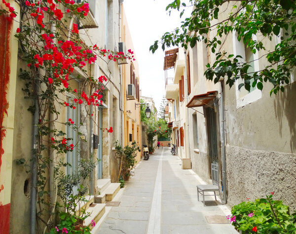 Traditional street and houses architecture detail in Greece