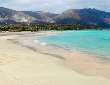 pembe kum manzara deniz Girit Adası Yunanistan ile plaj