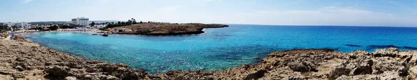 Panorama beach coast landscape mediterranean sea Cyprus island — Stock Photo, Image