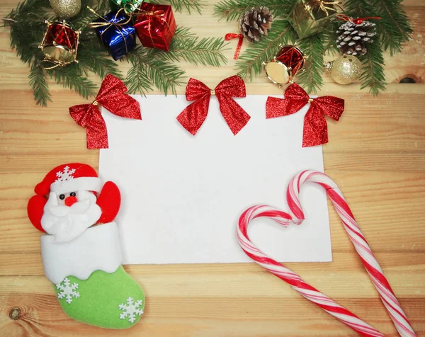 Christmas greeting card to santa with copy space and decoration — Stock Photo, Image