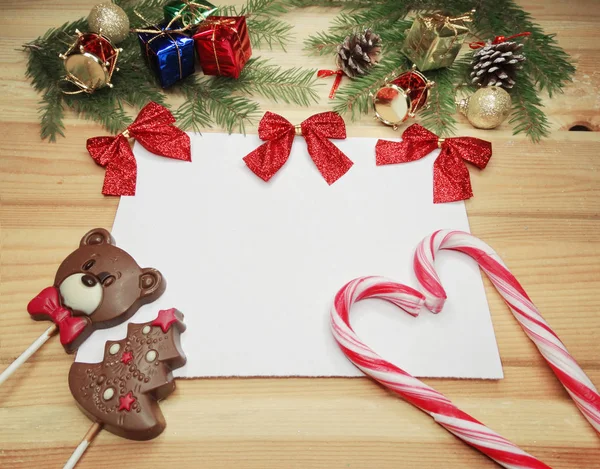 Christmas gratulationskort till santa med kopia utrymme och dekoration — Stockfoto