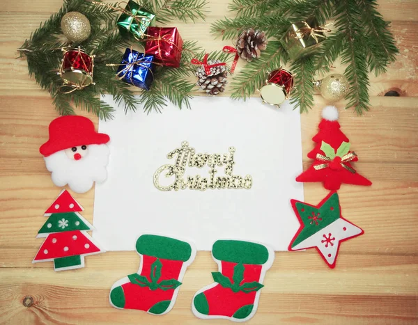 Carta de Natal papel vazio para o Papai Noel e decoração em madeira b — Fotografia de Stock