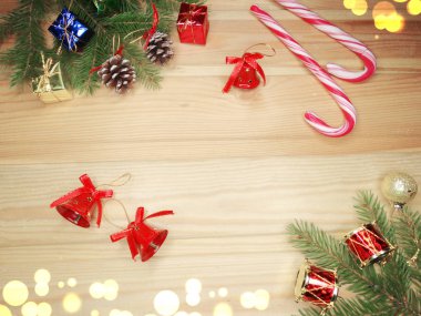 Ahşap arka plan christmas dekorasyon kompozisyonu