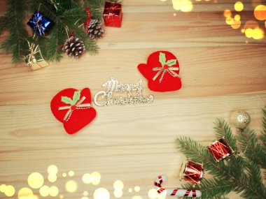 Ahşap arka plan christmas dekorasyon kompozisyonu