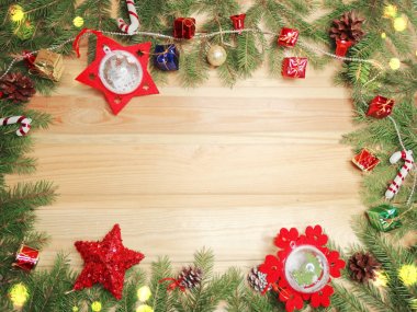 ahşap arka plan christmas dekorasyon ve kopya alanı