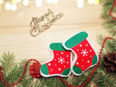 ahşap arka plan christmas dekorasyon ve kopya alanı