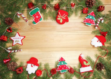 ahşap arka plan christmas dekorasyon ve kopya alanı