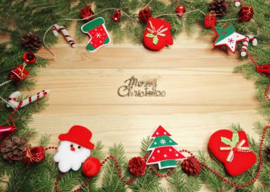 ahşap arka plan christmas dekorasyon ve kopya alanı