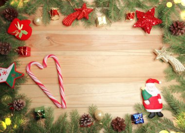 ahşap arka plan christmas dekorasyon ve kopya alanı