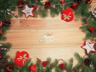 Ahşap arka plan christmas dekorasyon kompozisyonu