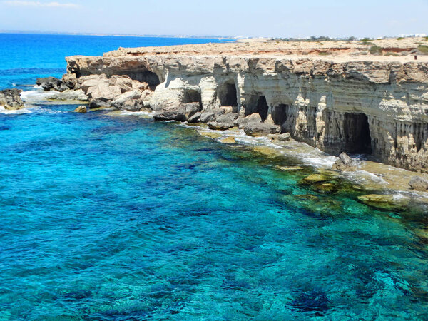 rocky coast landscape mediterranean sea Cyprus island 