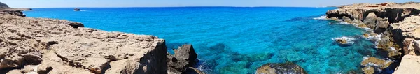 Panorama rocky coast landscape mediterranean sea Cyprus island — Stock Photo, Image