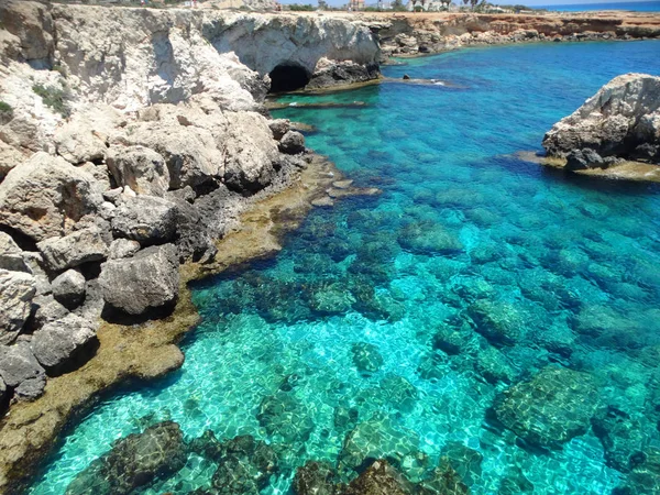 Costa rochosa paisagem Mediterrâneo mar Chipre ilha — Fotografia de Stock