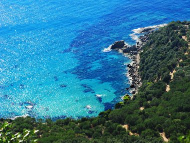 mavi lagün sahil peyzaj Ionian sea Corfu adasında 