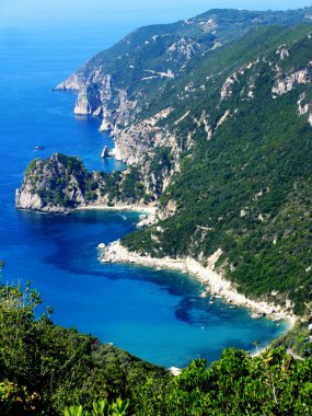 mavi lagün sahil peyzaj Ionian sea Corfu adasında 