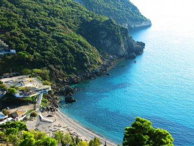 mavi lagün sahil peyzaj Ionian sea Corfu adasında 