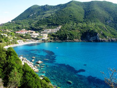mavi lagün sahil peyzaj Ionian sea Corfu adasında 
