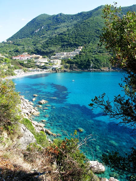 mavi lagün sahil peyzaj Ionian sea Corfu adasında 