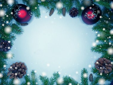 çam dalları ve kar Noel dekorasyon kompozisyonu