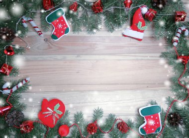 ahşap arka plan christmas dekorasyon ve kopya alanı