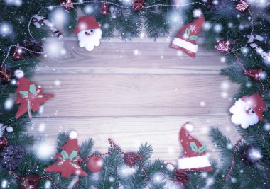 ahşap arka plan christmas dekorasyon ve kopya alanı