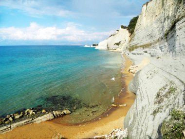 mavi lagün sahil peyzaj Ionian sea Corfu adasında 