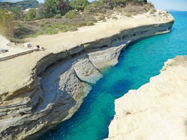 Sidari ünlü plaj manzara Ionian sea Corfu adasında 