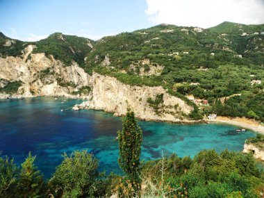 Paleokastritsa mavi lagün sahil peyzaj Ionian sea Korfu 
