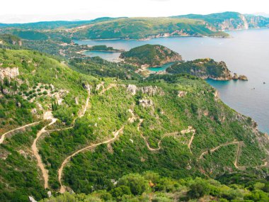 Paleokastritsa mavi lagün sahil peyzaj Ionian sea Korfu 