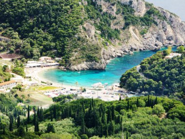 Paleokastritsa mavi lagün sahil peyzaj Ionian sea Korfu 