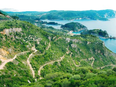 Paleokastritsa mavi lagün sahil peyzaj Ionian sea Korfu 