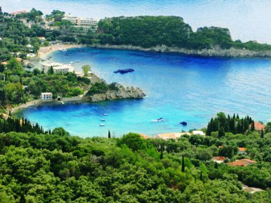 Paleokastritsa mavi lagün sahil peyzaj Ionian sea Korfu 