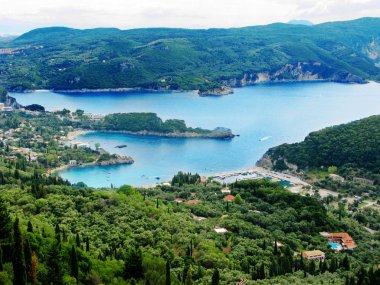 Paleokastritsa mavi lagün sahil peyzaj Ionian sea Korfu 