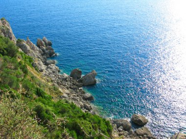 mavi lagün sahil peyzaj Ionian sea Corfu adasında 