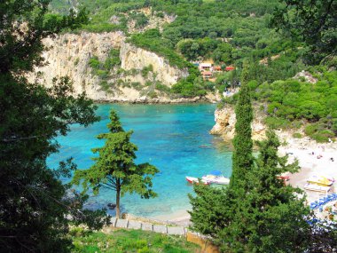 Paleokastritsa mavi lagün sahil peyzaj Ionian sea Korfu 