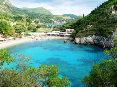 Paleokastritsa mavi lagün sahil peyzaj Ionian sea Korfu 
